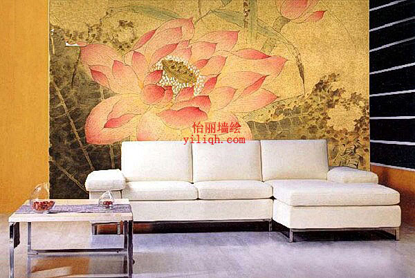 中国风墙绘荷花