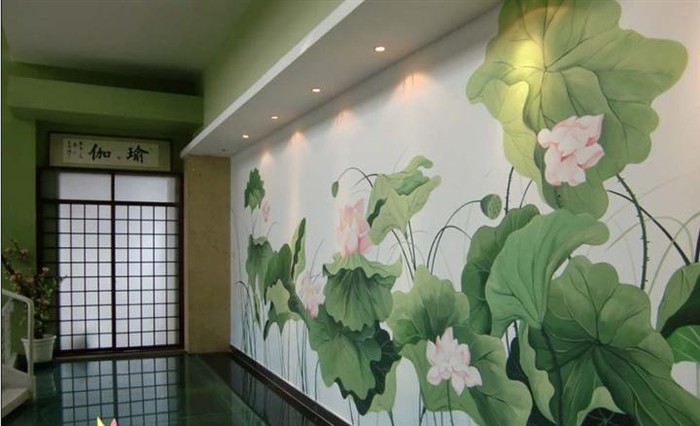 中式墙绘图片 中国风墙绘素材 荷花格彩绘案例发布时间:2015-12-05