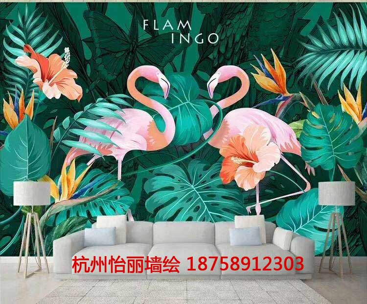 火烈鸟绿植墙绘.jpg